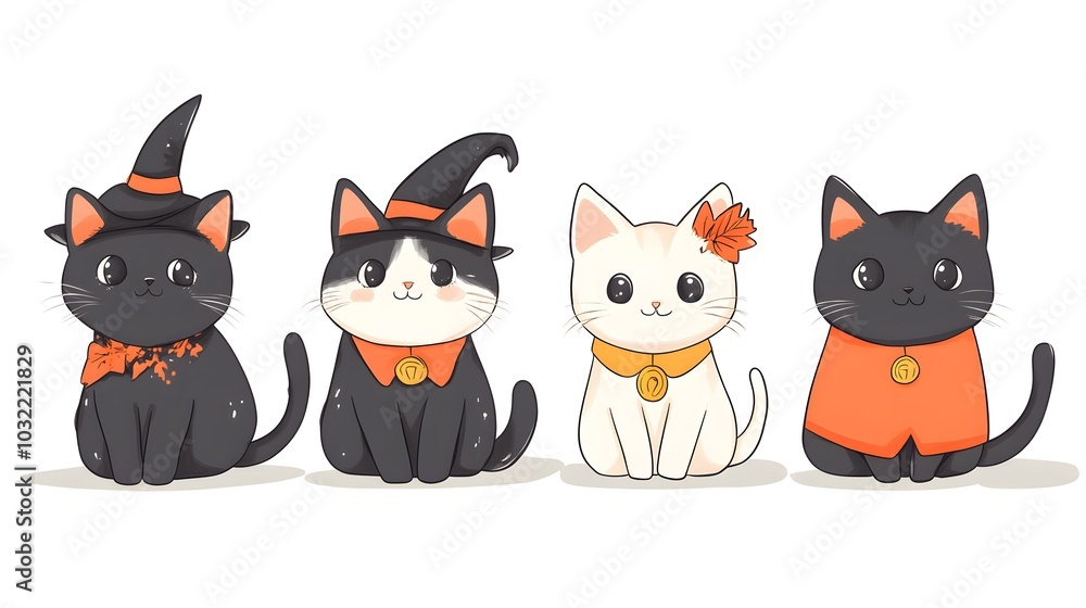 cats in halloween uniforms halloween theme. cute kawaii cats in halloween uniforms halloween theme. cute kawaii