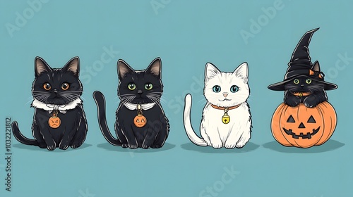 cats in halloween uniforms halloween theme. cute kawaii 