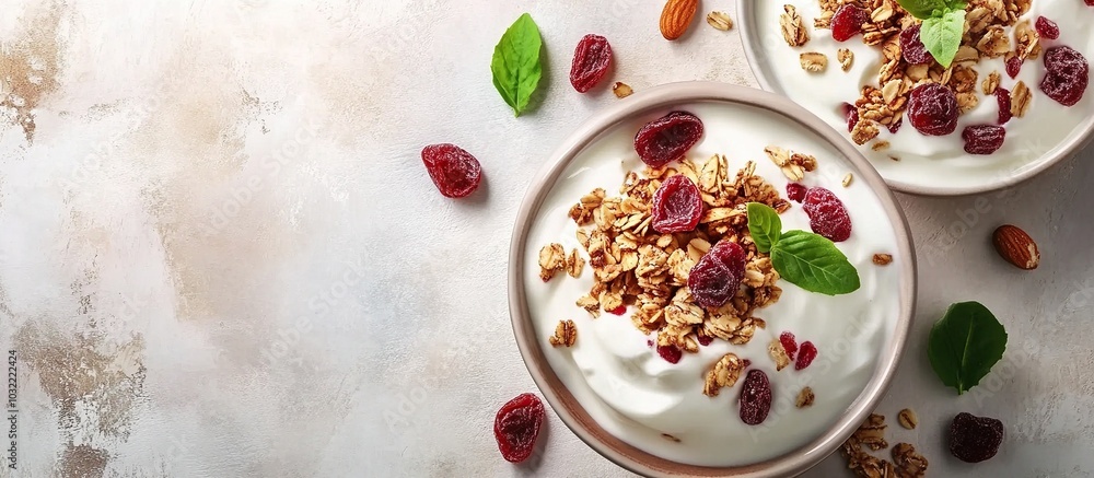 Delicious Yogurt Parfait with Granola and Cranberries Delicious Yogurt Parfait with Granola and Cranberries