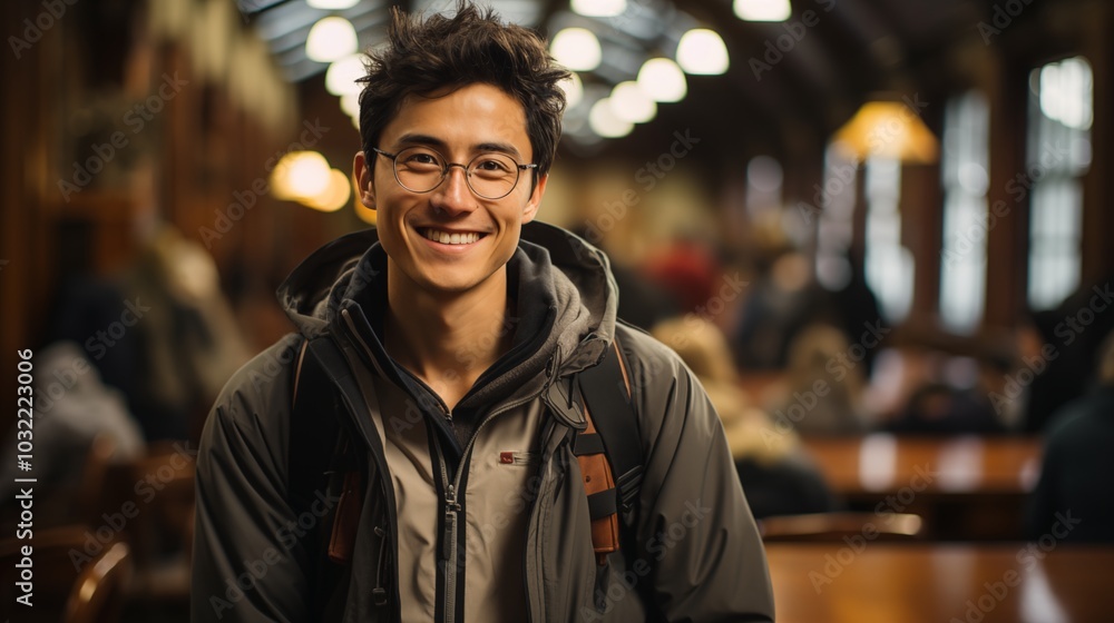 Cheerful male international student at a university library Cheerful male international student at a university library