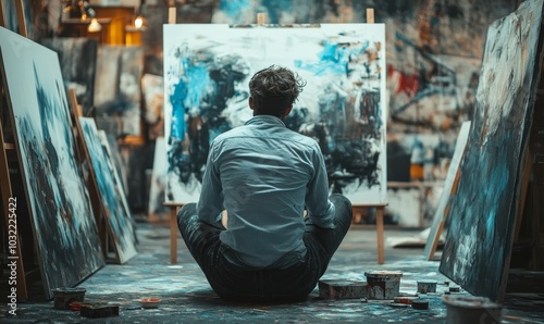 Poor artist sitting and imagining the art he is about to create, Artists are losing their careers by artificial intelligence, Generative AI