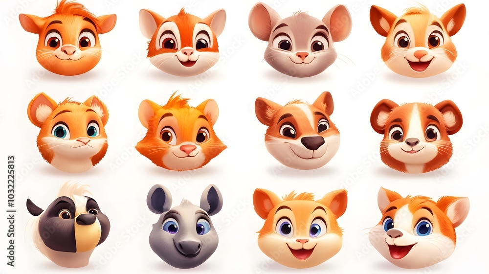Cute cartoon animal avatars, white background, avatar set Cute cartoon animal avatars, white background, avatar set