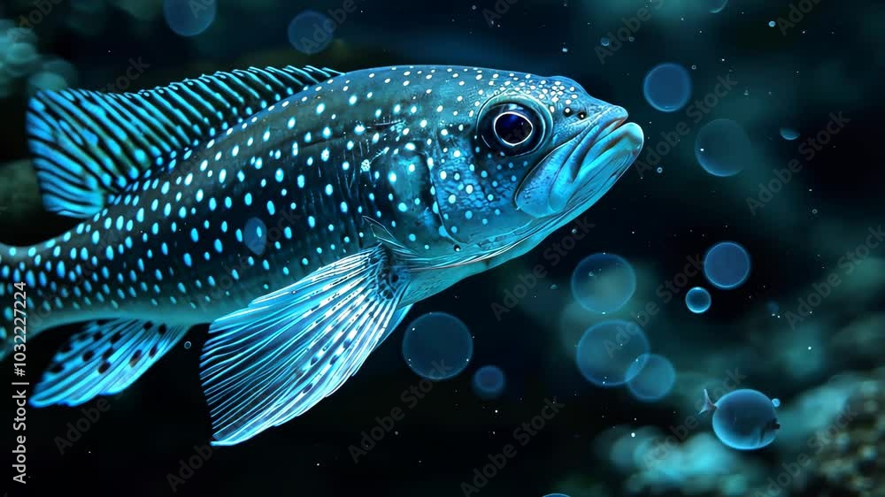 Spotted fish swimming underwater with bokeh effect, close-up view. Marine life and aquatic photography concept. Spotted fish swimming underwater with bokeh effect, close-up view. Marine life and aquatic photography concept.