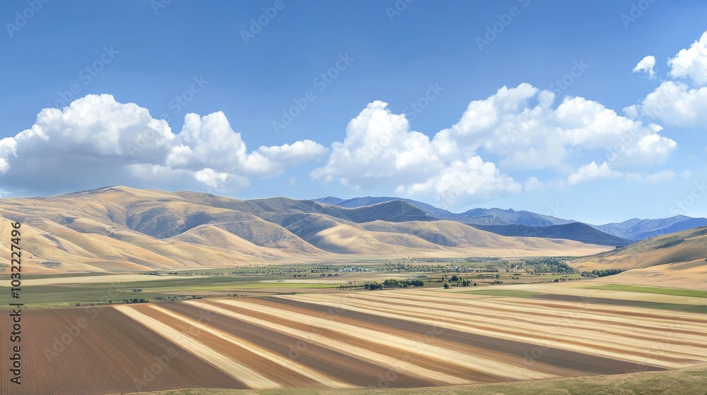 Scenic Landscape of Rolling Fields and Mountains Scenic Landscape of Rolling Fields and Mountains