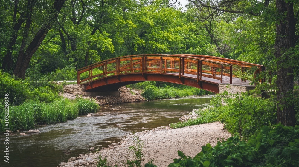 Scenic Wooden Bridge over Tranquil Stream Scenic Wooden Bridge over Tranquil Stream