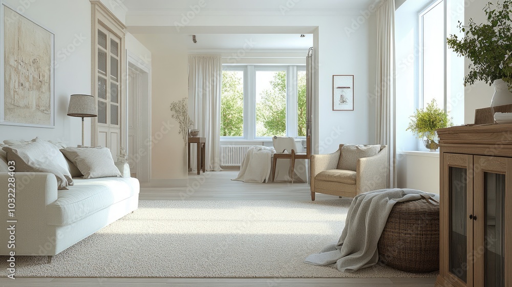 Fototapeta premium Bright and Cozy Living Room Interior Design