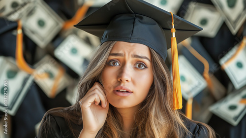 Broke Female College Student on Graduation Day | Student Debt Crisis, Financial Struggles | Education and Economy Concept

