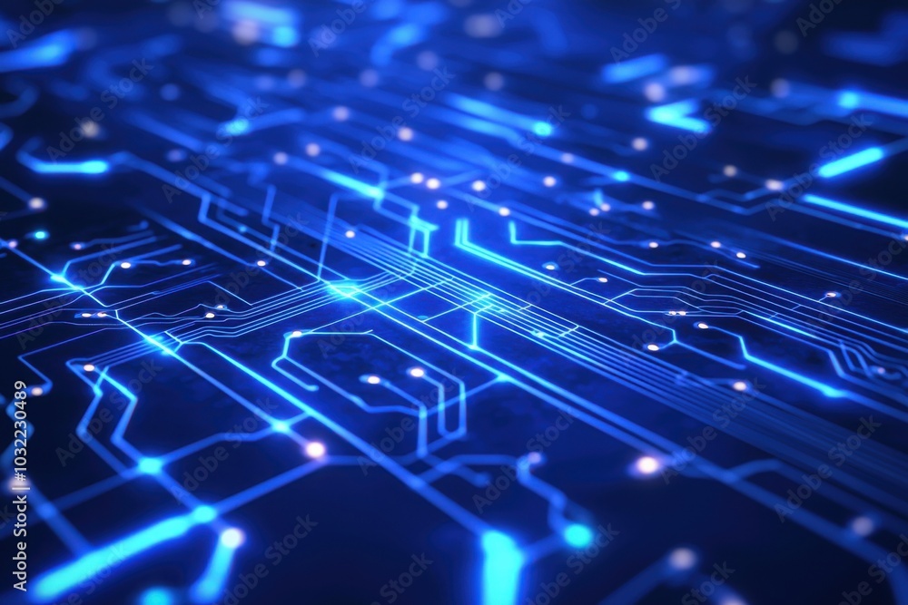 A close-up view of a blue circuit board, showcasing intricate pathways and glowing nodes, representing technology and digital connections. A close-up view of a blue circuit board, showcasing intricate pathways and glowing nodes, representing technology and digital connections.
