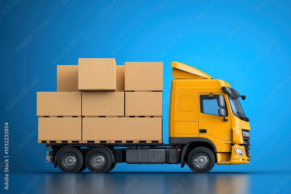 Yellow Truck with Boxes on Blue Background Yellow Truck with Boxes on Blue Background