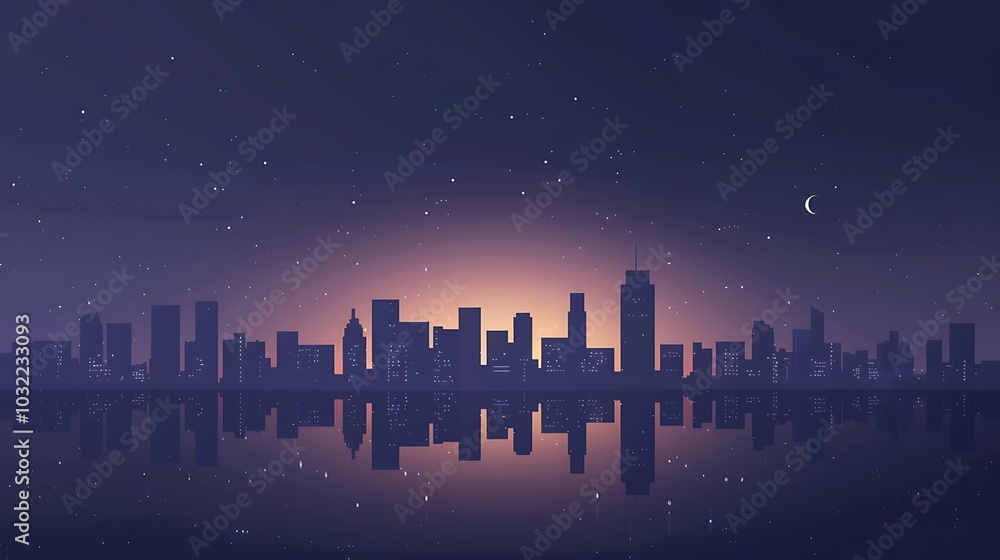 City lights reflecting on water surface at night. City lights reflecting on water surface at night.
