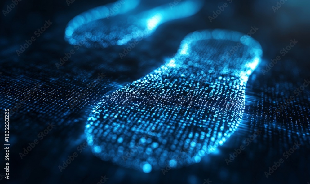 Cybersecurity digital footprints made of binary code, highlighting the importance of cybersecurity and protecting one's digital footprint from unauthorized access and, Generative AI Cybersecurity digital footprints made of binary code, highlighting the importance of cybersecurity and protecting one's digital footprint from unauthorized access and, Generative AI