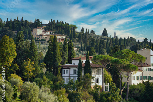 Tuscan landscape seen from the Boboli Gardens in Florence. photo