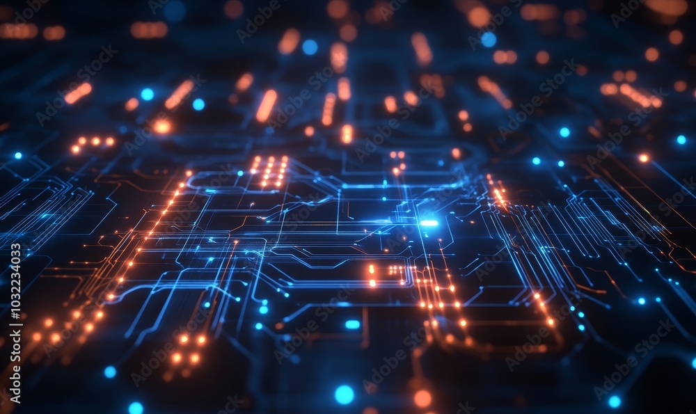 Fototapeta premium Abstract digital background with glowing circuits and lines, representing technology and connectivity. Futuristic concept, Generative AI