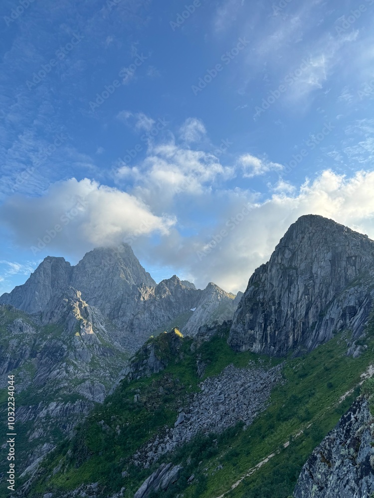 mountain landscape with clouds in the center of Lofoten in Norway. The best place for a peaceful mind. mountain landscape with clouds in the center of Lofoten in Norway. The best place for a peaceful mind.