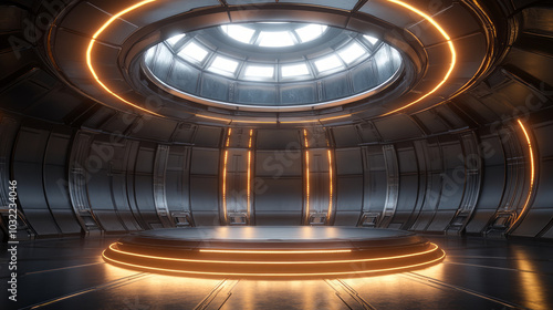 3D rendering of sci-fi space capsule interior space background