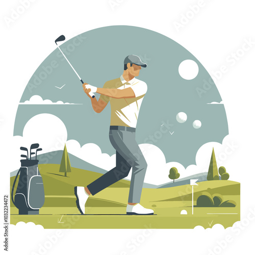 man is swinging a golf club on a golf course