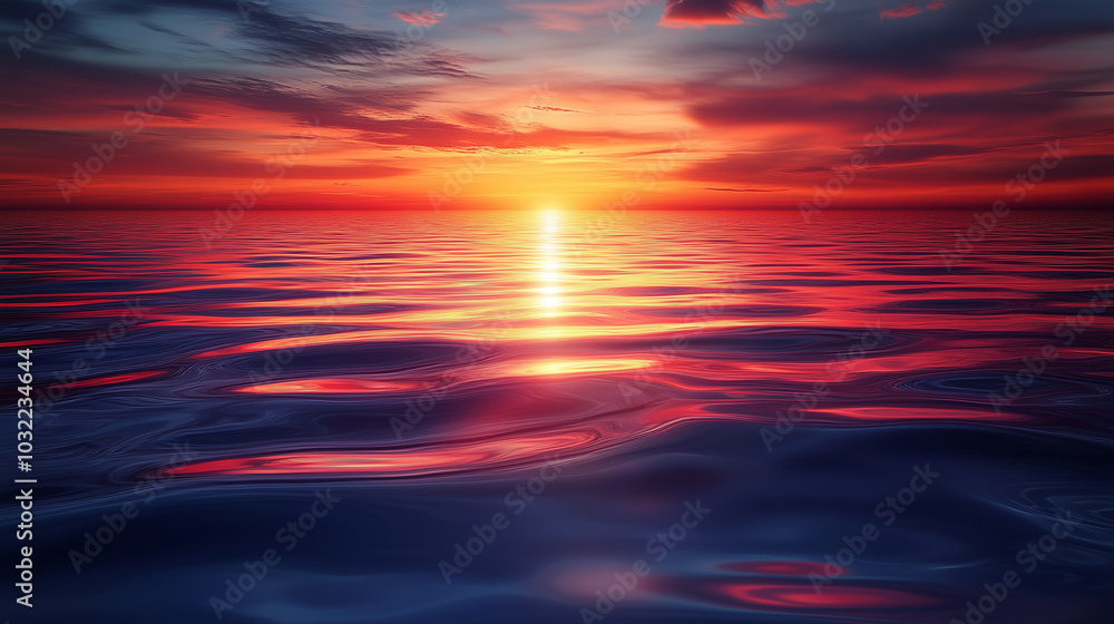 Fototapeta premium Glowing Sunset Over Calm Ocean Waters with Vibrant Sky Reflection
