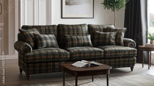 Cozy Plaid Sofa in a Living Room