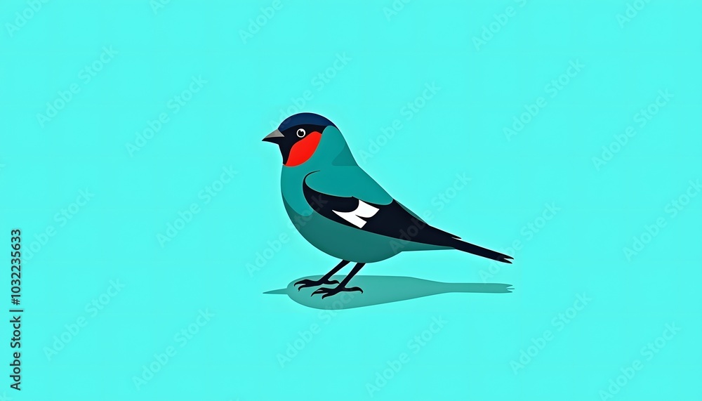 Obraz premium Stylized robin bird on turquoise background