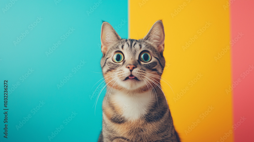 Surprised cat in colorful studio banner with copy space
Surprised cat in colorful studio banner with copy space