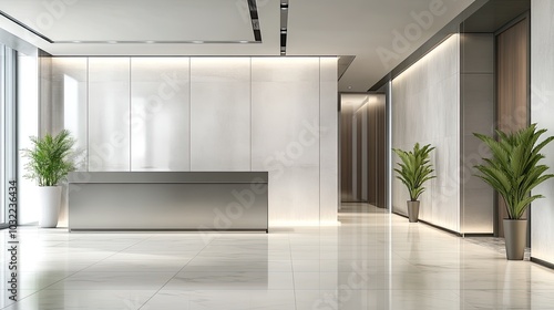 Modern Minimalist Office Lobby Design with Plants