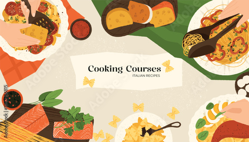 Cooking food process. Cartoon characters cooking together, family or friends preparing meal in kitchen, flat characters making food. Vector illustration