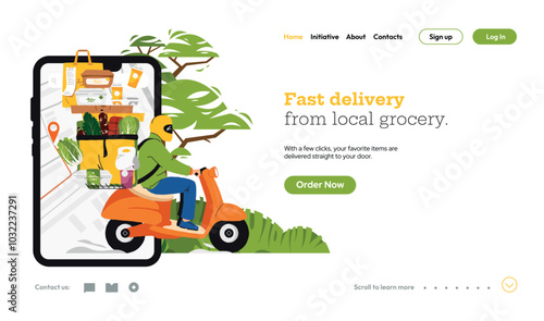 Food delivery concept. Fast food service, pizza parcel and sushi package delivery, online order with navigation map and direction. Vector illustration.