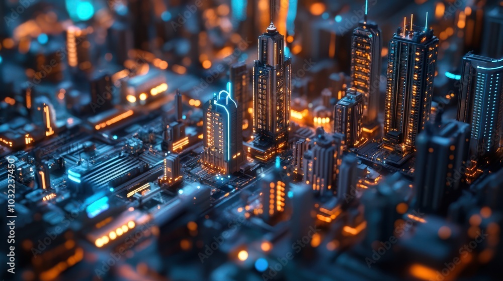 A smart city with a connected network and internet of things. A smart city with a connected network and internet of things.