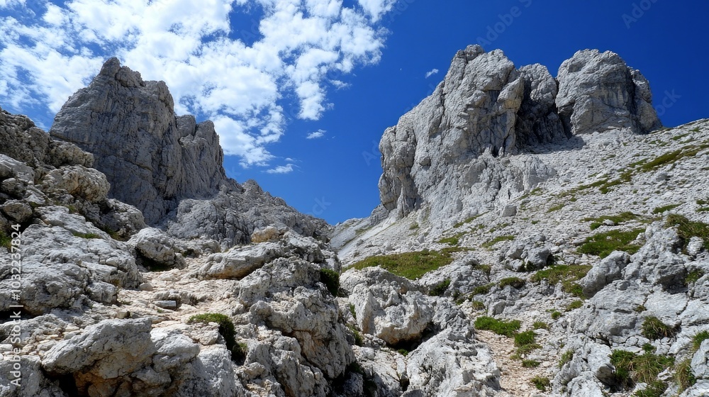 Felsige Berge rund um den Mangart-Gipfel in den Julischen Alpen (Triglav-Nationalpark) - Mangart peak in the Julian Alps, Strmec na Predelu (Triglav National Park, Slovenia) Felsige Berge rund um den Mangart-Gipfel in den Julischen Alpen (Triglav-Nationalpark) - Mangart peak in the Julian Alps, Strmec na Predelu (Triglav National Park, Slovenia)