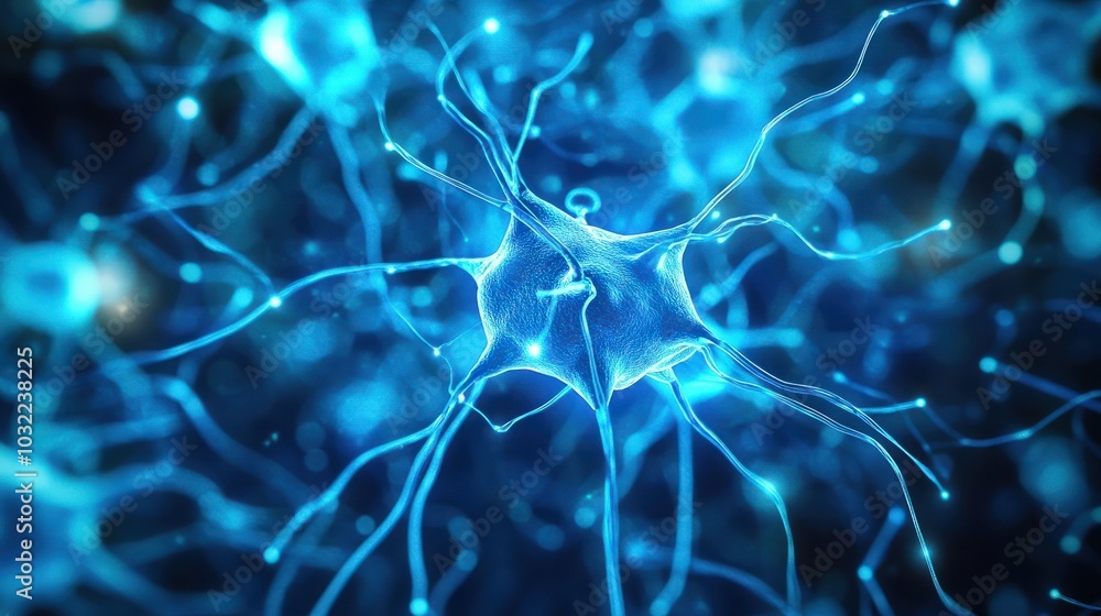 Obraz premium Abstract depiction of interconnected glowing lines, symbolizing neural networks, technology, and connectivity in a vibrant blue background.