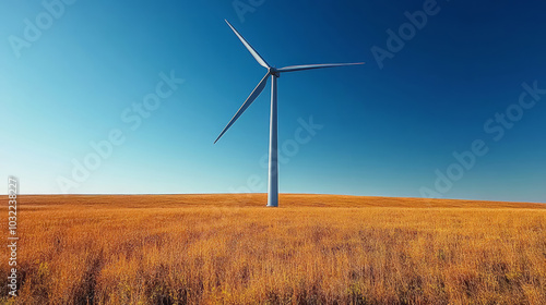 Wind turbine farm on grassland, green clean energy concept