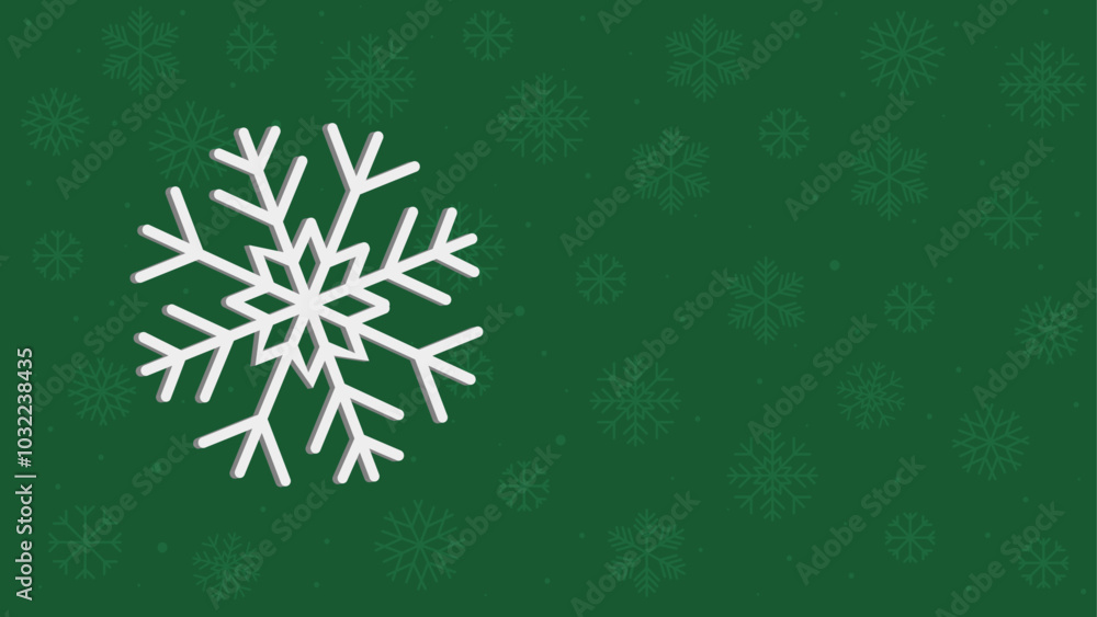 Fototapeta premium White snowflake illustration on a green background with additional snowflakes subtly blended into the backdrop