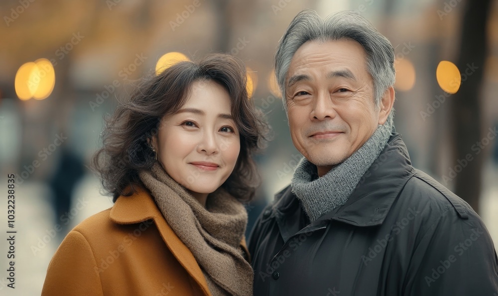 Portrait Korean Mature couple handsome and beauty outdoor travel, Generative AI Portrait Korean Mature couple handsome and beauty outdoor travel, Generative AI