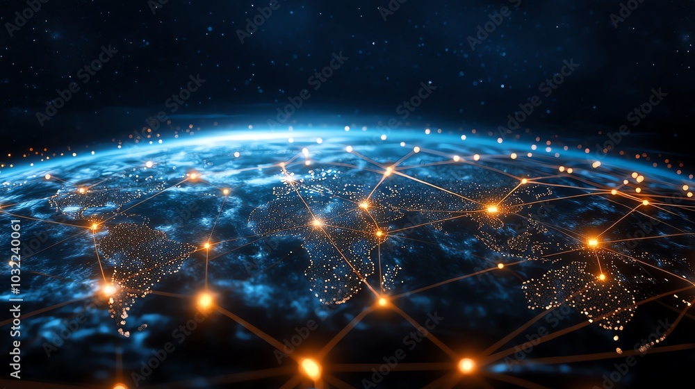 Global network connections on a digital planet, representing the interconnected world of technology and communication. Global network connections on a digital planet, representing the interconnected world of technology and communication.