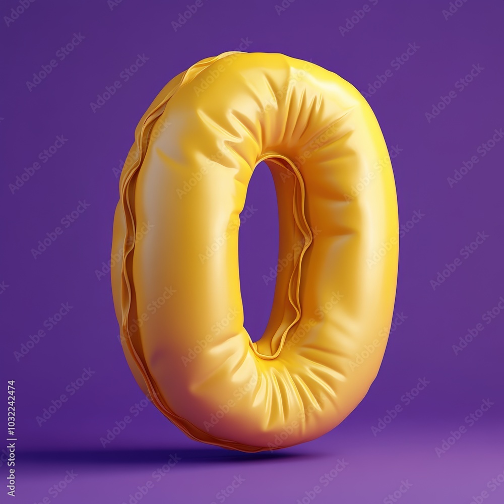 3D number 0 with Inflate, puffy shapes made of yellow soft detailed leather, folds and wrinkles on material realistic modern design, soft lighting, purple background 3D number 0 with Inflate, puffy shapes made of yellow soft detailed leather, folds and wrinkles on material realistic modern design, soft lighting, purple background