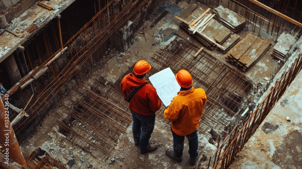 Construction Workers Reviewing Blueprint Construction Workers Reviewing Blueprint