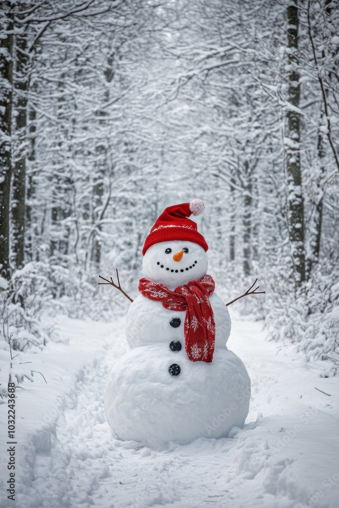Fototapeta premium Cute snowman. Winter holiday theme.