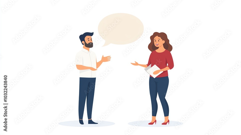 Fototapeta premium Two people having a conversation with speech bubble, white isolate background