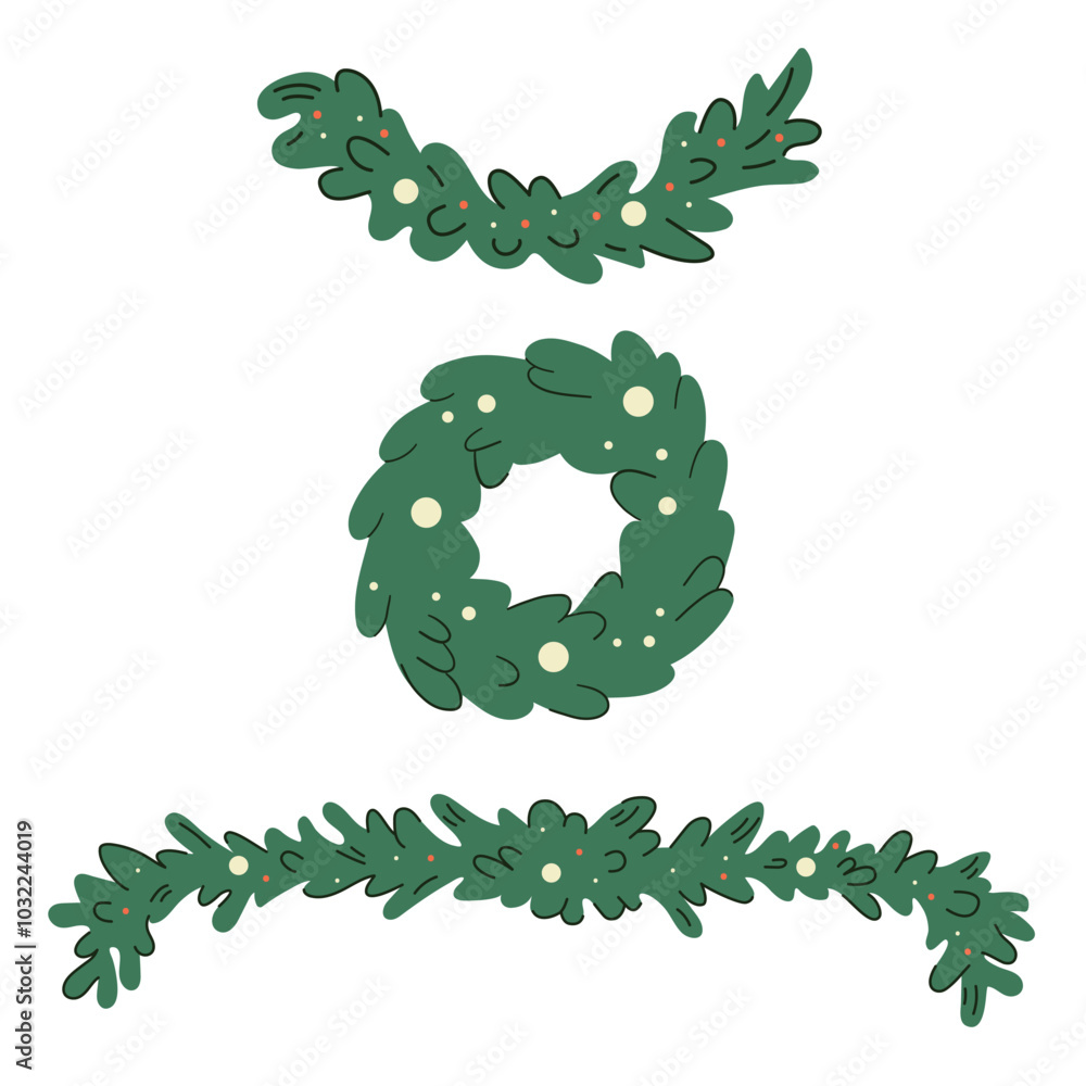 Set of Christmas wreaths on a white background. Vector illustration. Set of Christmas wreaths on a white background. Vector illustration.