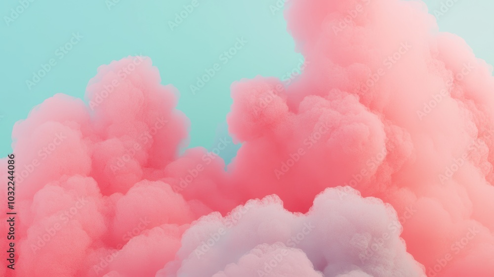 A dreamy scene featuring fluffy pink and white clouds against a soft blue background, evoking a sense of calmness and whimsy. A dreamy scene featuring fluffy pink and white clouds against a soft blue background, evoking a sense of calmness and whimsy.