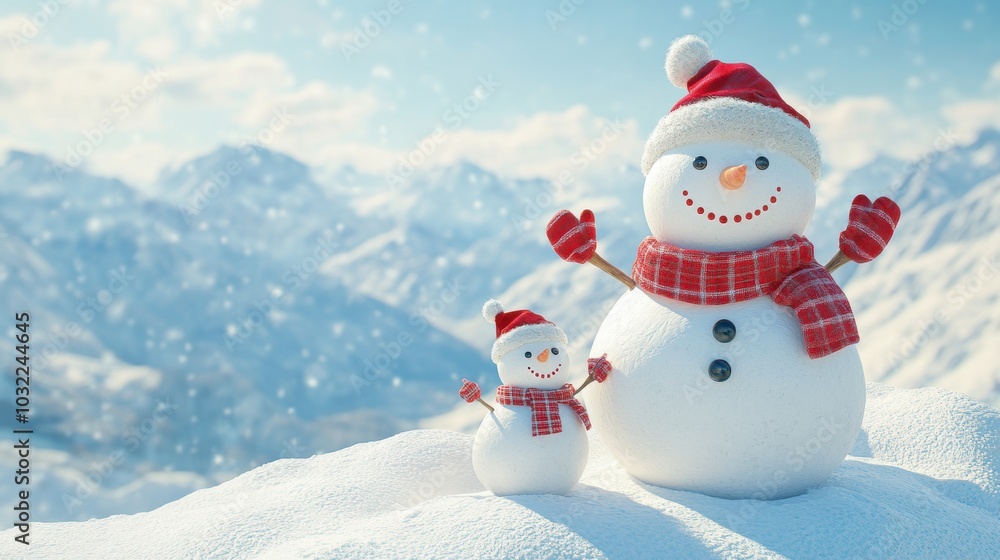 Obraz premium Cute snowman. Winter holiday theme.