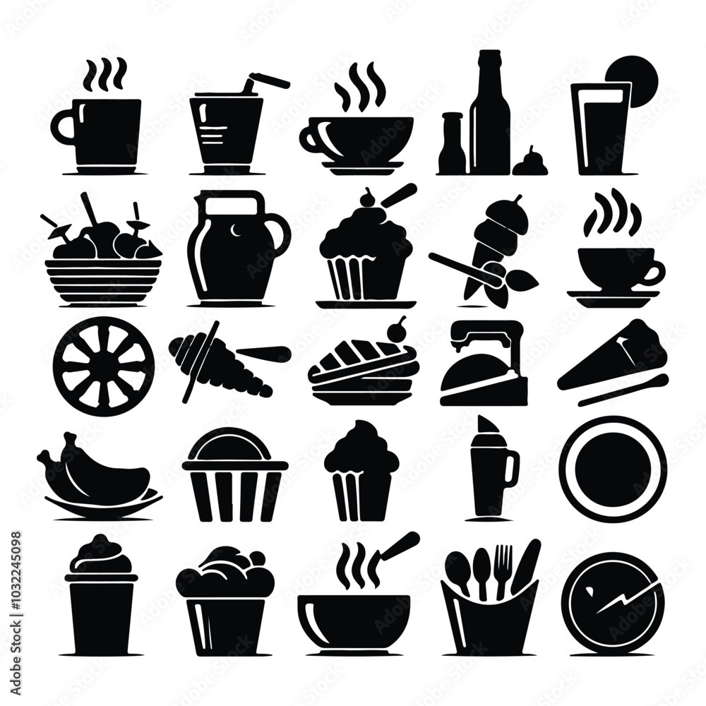 silhouette Food and drinks vector set icon on white background silhouette Food and drinks vector set icon on white background