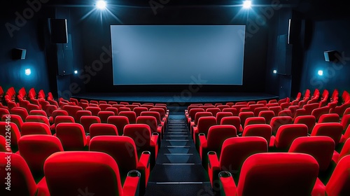 Red Seats in a Modern Movie Theater Interior photo