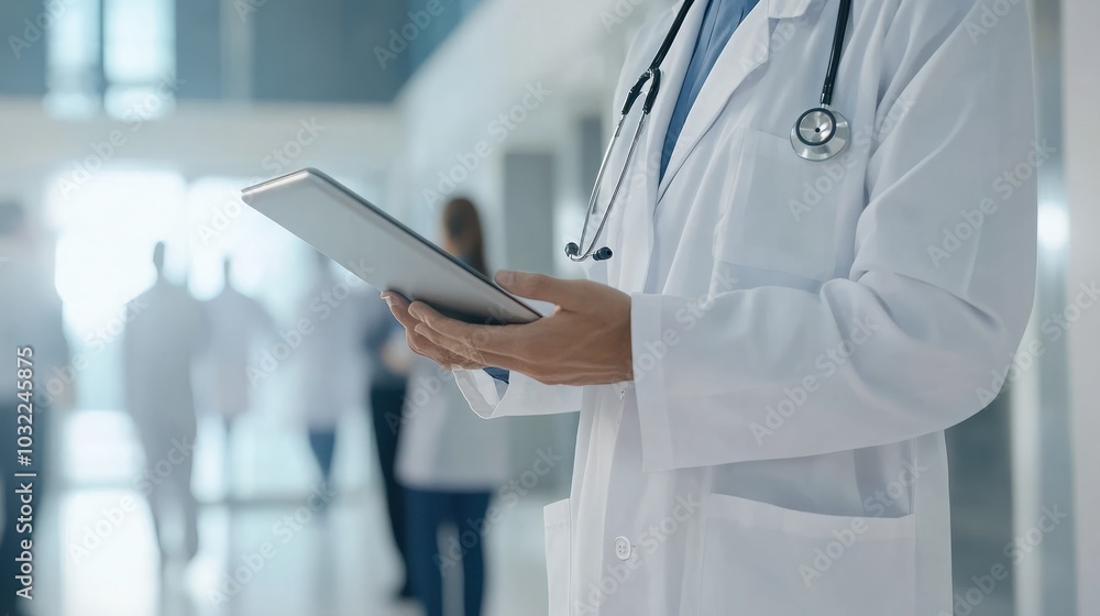 Doctor Using Digital Tablet with Healthcare Network Interface Doctor Using Digital Tablet with Healthcare Network Interface
