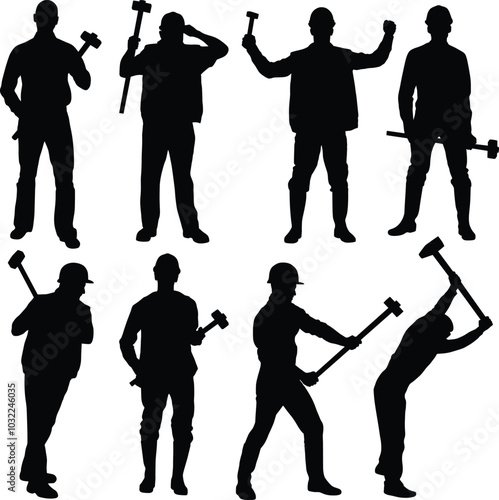 man holding a hammer silhouette