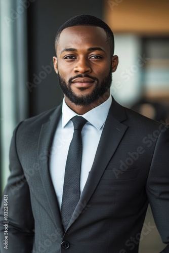 African American businessman in formal wear portrait of confident businessman in the modern office, Generative AI