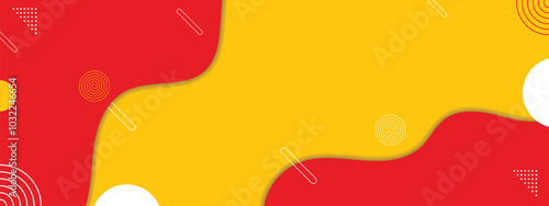 Wave banner template for food vector. Web background design with combination color red and yellow