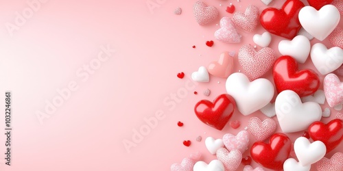 Colorful Heart Shapes on Pink Background