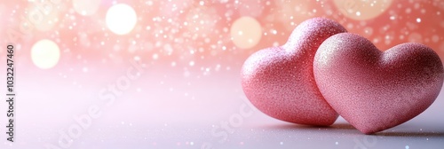 Glittering Pink Hearts on Soft Background