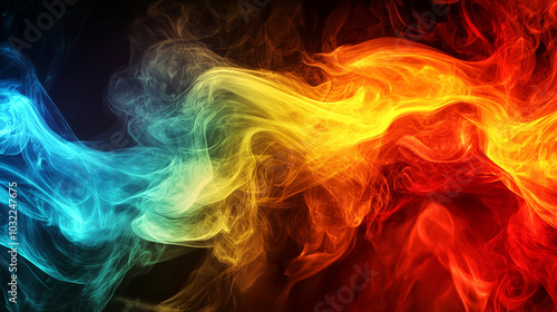 Glowing multicolored flames in the dark, beautiful